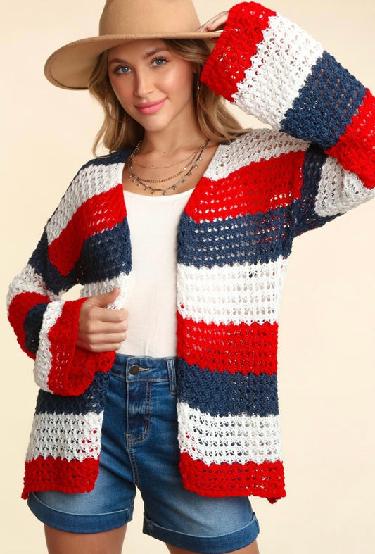 Haptics Long Sleeve Crochet Multi Color Cardigan