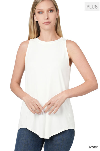 Zenana Luxe Rayon Sleeveless Hi-Low Hem Top Plus Size