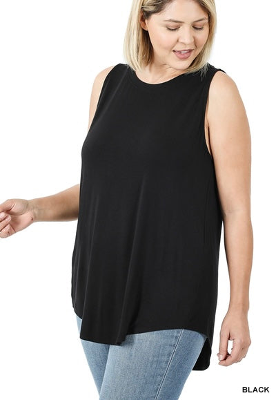 Zenana Luxe Rayon Sleeveless Hi-Low Hem Top Plus Size