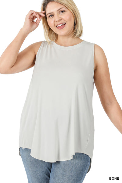 Zenana Luxe Rayon Sleeveless Hi-Low Hem Top Plus Size