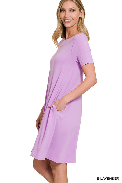 Zenana Short Sleeve Flared Dress w/Pockets Lavender