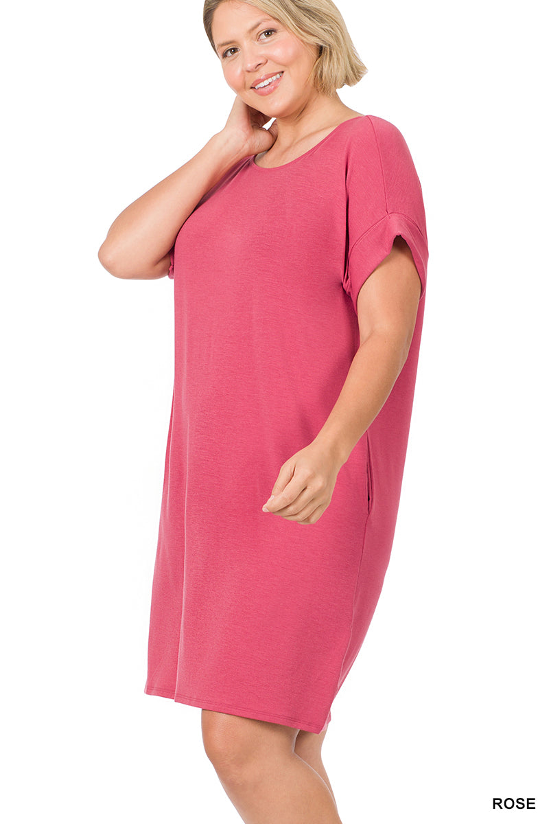 Zenana Plus Sized Short Sleeve Round Neck Dress