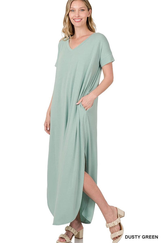 Zenena Short Sleeve Side Slit Dresses