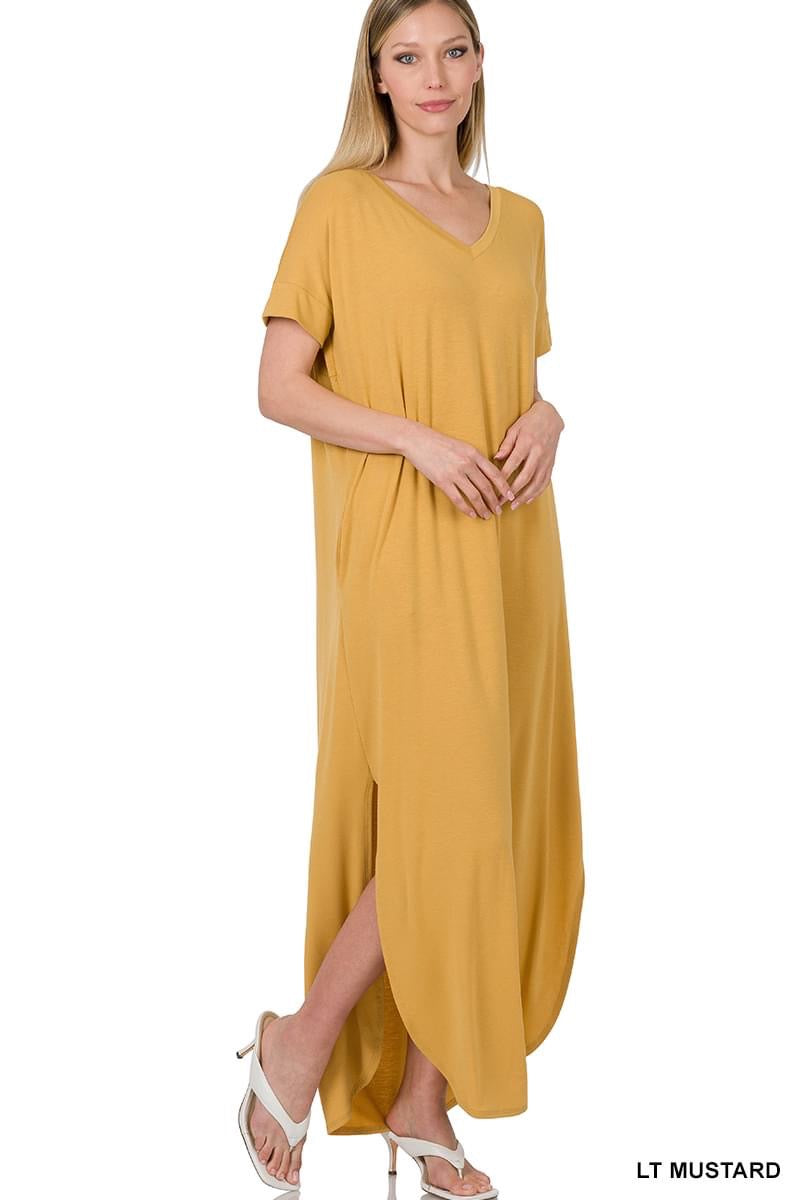 Zenena Short Sleeve Side Slit Dresses